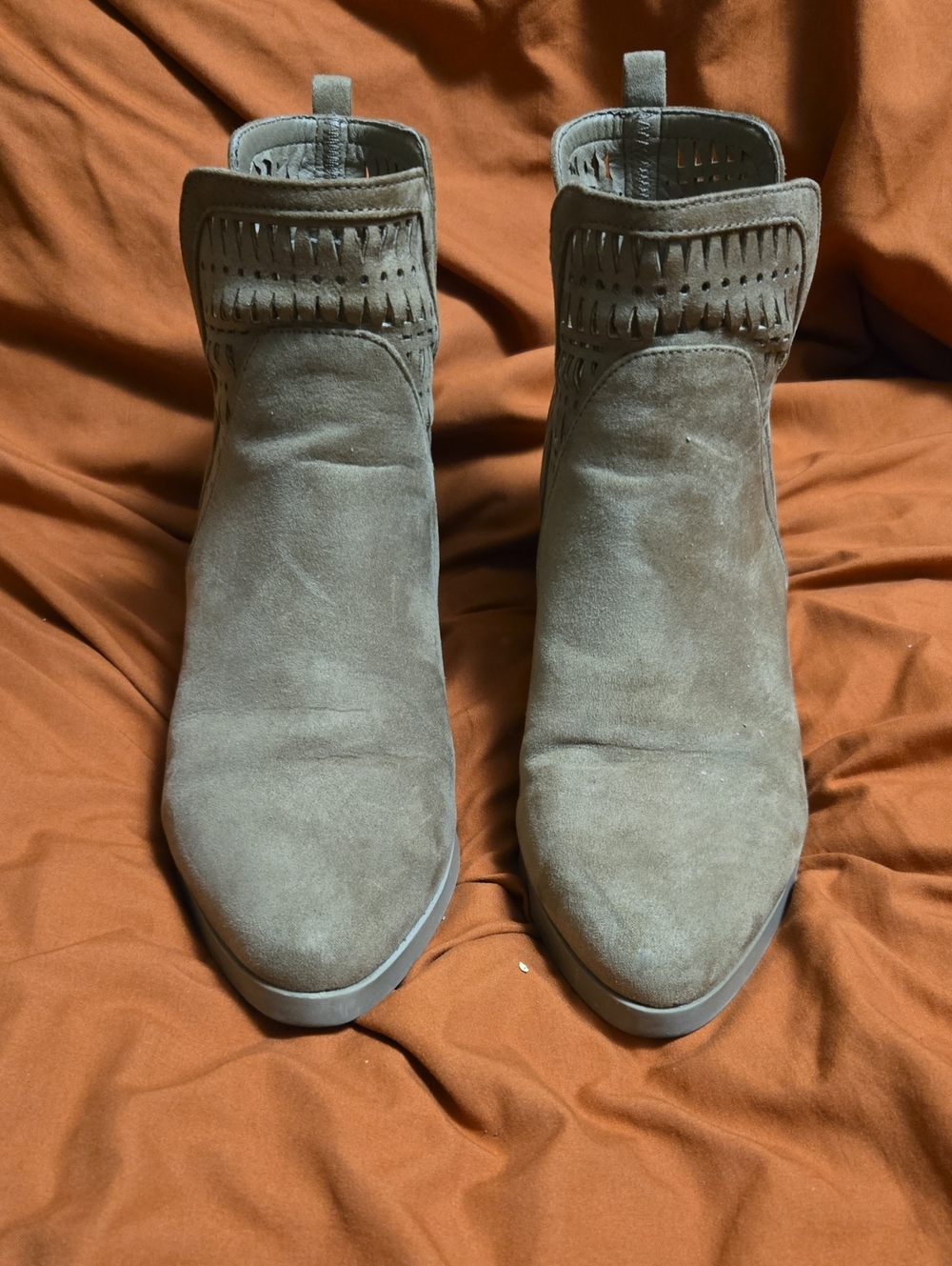 mark. Taupe Suede Cutout Ankle Booties